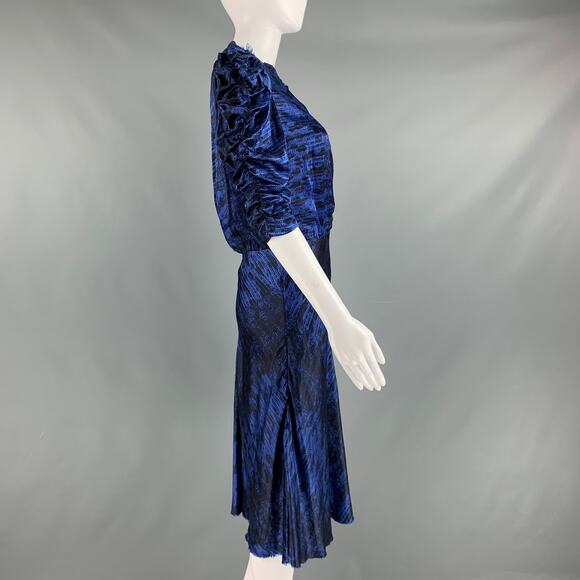 ISABEL MARANT Size 2 Blue Black Silk Print A-Line Dress - Picture 3 of 5